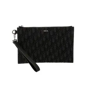 Pre-owned Dior Leather Small Leather Goods A5 Triangle Pouch Black Oblique Jacquard