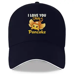 1 Piece Cute Cheol Pancake Baseball Cap - Navy Blue with "I Love You Champion" Text and Pancake Pattern - Lightweight Adjustable Strap, Machine Washable Polyester - Funny Gift for Valentine's Day, Father's Day