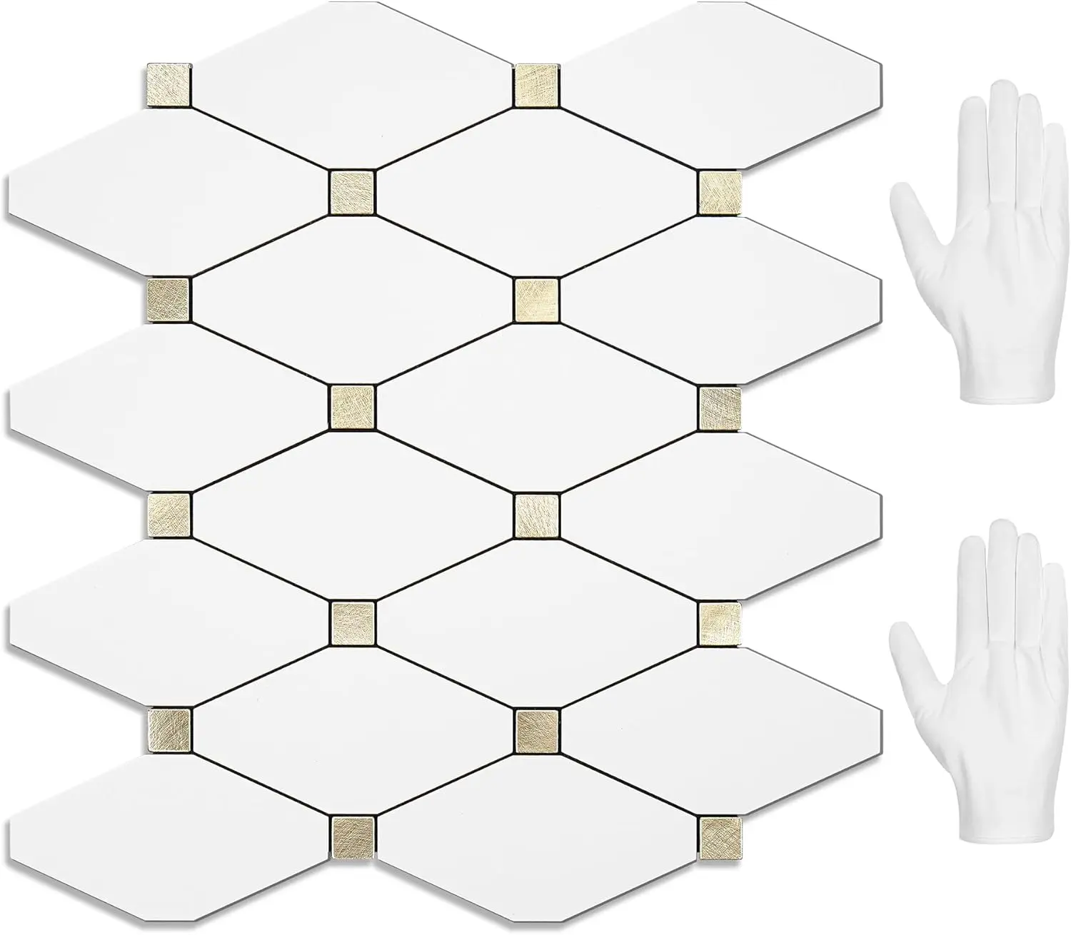 10 Sheets Peel and Stick Backsplash, Pure White Marble Look PVC Mixed Metal  Kitchen Backsplash, Stick on Backsplash Wall Tiles for Kitchen, Bathroom, RV