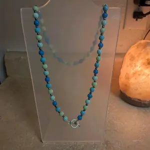 Shades of Blue Beaded Necklace - Simple Design with Blue Beads and Silver Toggle Clasp