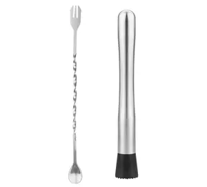 Muddler for Cocktails, 10" Muddler and Long Handle Bar Cocktail Mixing Spoon, Stainless Steel Stirrer, Bar Accessories Tools for Mojitos Fruit Drinks