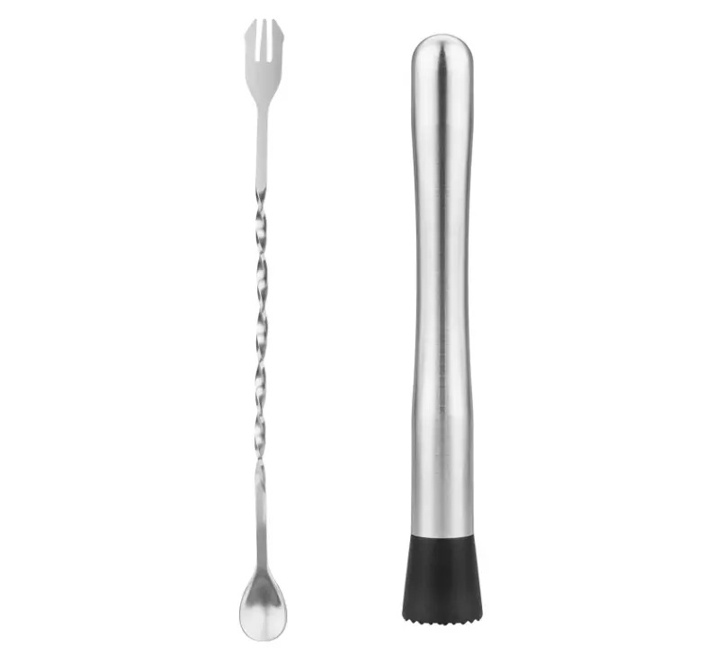 Muddler for Cocktails, 10" Muddler and Long Handle Bar Cocktail Mixing Spoon, Stainless Steel Stirrer, Bar Accessories Tools for Mojitos Fruit Drinks
