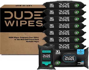 DUDE Wipes - Flushable Wipes - Unscented 8 Pack + Mint Travel Pack - 402 Wipes - Septic & Sewer Safe - Extra Large Dispenser Wet Wipes for Men -Toilet