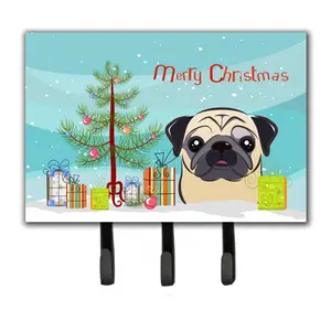 212 MAIN Christmas Tree & Fawn Pug Wall Mount Hook - Metal Home Decor Hanger with Wall Mount Design, Triple Hooks for Key Storage & Leash Holding, Compatible with Hardboard, Tile
