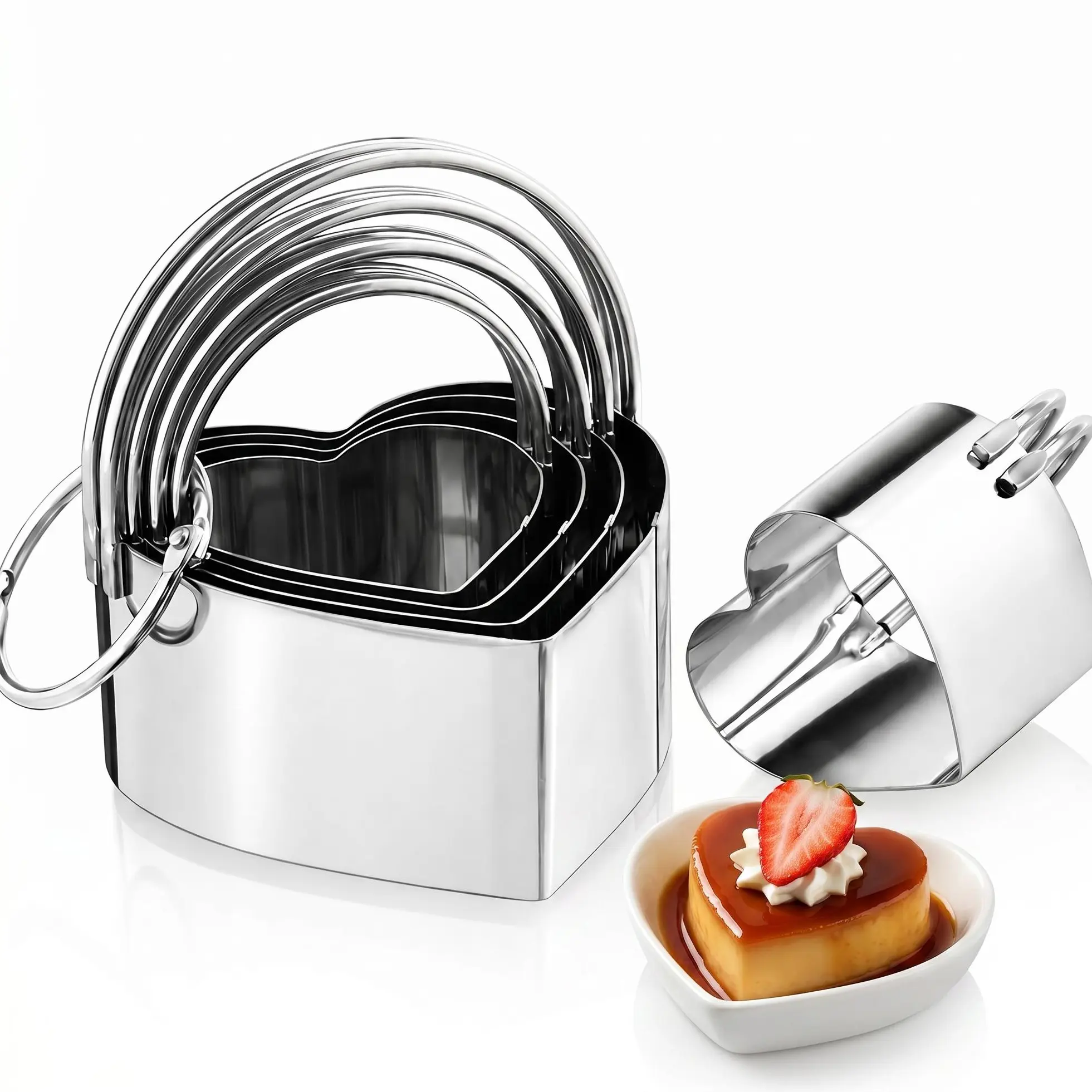 5 Pcs Heart&Flower Biscuit Cutter Set with Handle Stainless Steel Professional Cookie Mini Flan Cutters  Baking Dough Mold Tools Easy to Clean