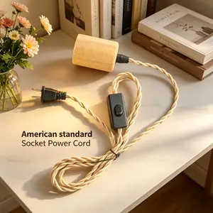 Us Plug Wooden Lamp Holder Pendant Wire, 68.90inch Braided Power Cord with Switch, DIY Lighting Accessories, No Bulb Included