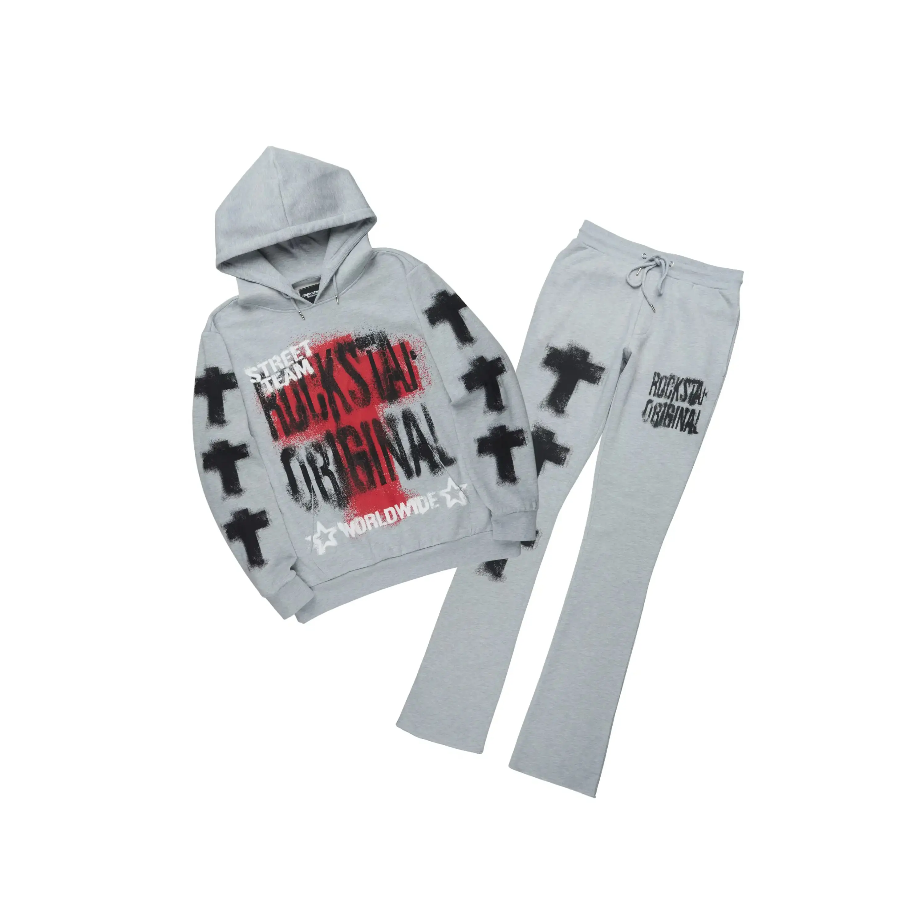 Crest Heather Grey Hoodie/Stacked Pant Track Set