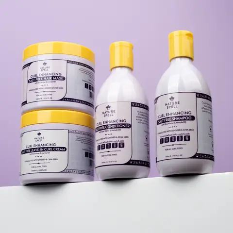 Nature Spell Curl Enhancing Curly Hair Products Set - Shampoo + Conditioner + Hair Mask + Leave in Curl Cream