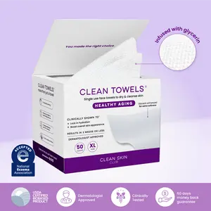 Clean Skin Club Healthy Aging Clean Towels XL 50 Count Glycerin Infused Anti Aging Makeup Remover Dry Wipe Smooths Fine Lines Wrinkles in 6 Weeks Gentle Cleansing