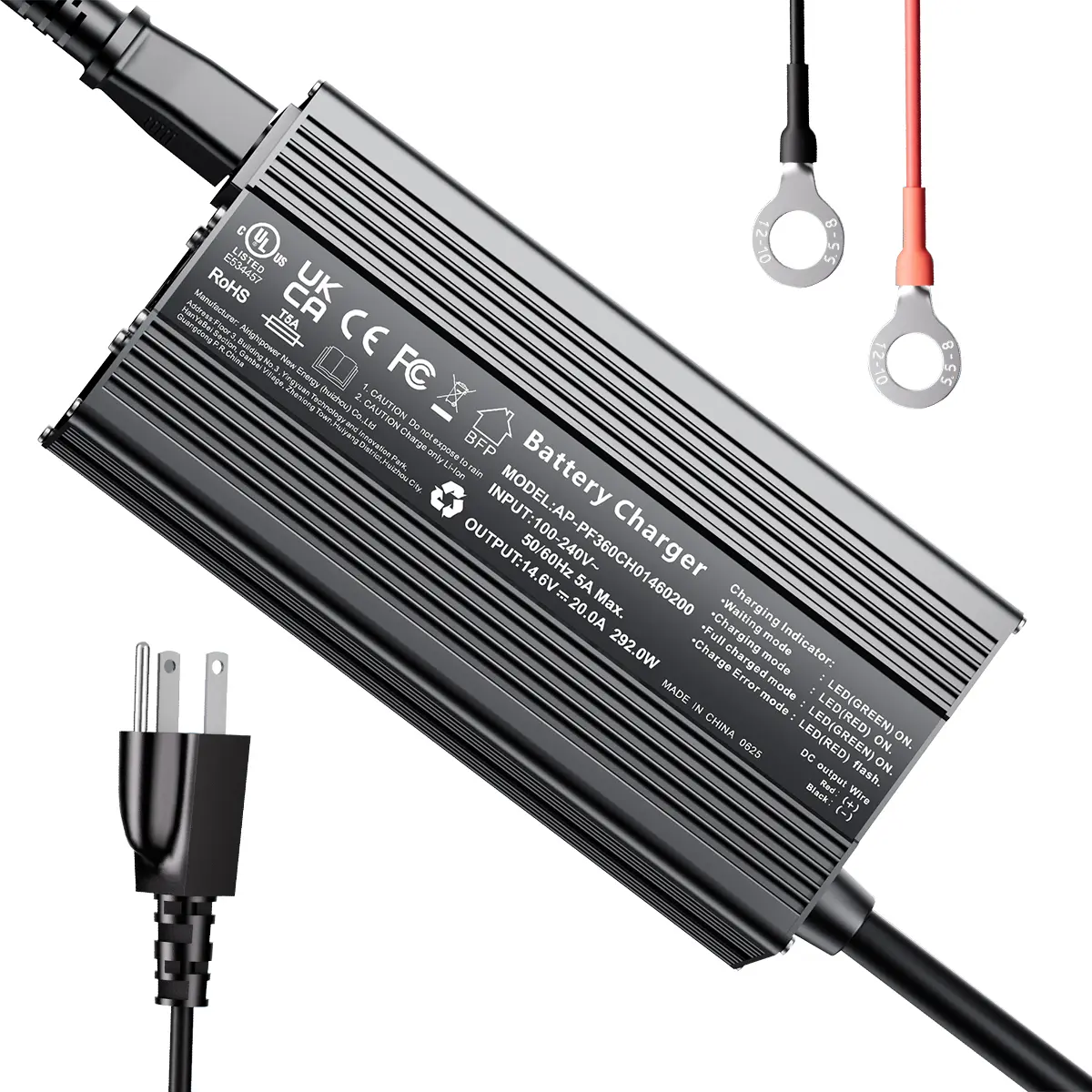 MADOT 14.6V 20A LiFePO4 Battery Charger for All 12V Lithium Batteries, AC-DC Smart Fast Charger with LED Indicator & Battery Maintainer, Built-In Safety Protection for RV, Boat, Marine & Solar Systems