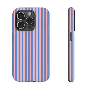 for iPhone 13 Simple Pink And Blue Stripes Bow Two-In-One Texture Phone Case Suitable For Compatible With Iphone17,16, 15, 14, 13, 12, 11, PRO MAX,PLUS