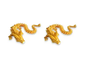 PowerTRC 3D Printed Dragon (Gold Color) - 2 PCS Flexible Fidget 3D Printed Crystal Dragon Toy, Gift Bag Filler, Desk Decoration, Party Favor, Easter Basket Stuffers (12 Inch Dragon)
