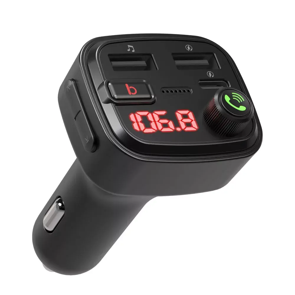 Just Wireless Bluetooth FM Transmitter Type C and USB-A Charging Port Bass Sound Booster Black