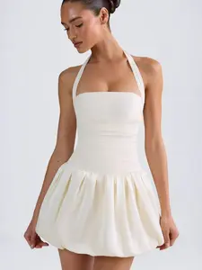 [NEW] Azazie Noa Halterneck Lace-Up Bubble Hem Corset Micro Mini Dress with Built-in Shorts