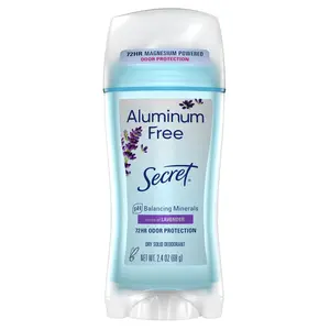 Secret Aluminum Free Deodorant for Women, 48hr Odor Protection, Naturally Derived Ingredients, Free of Parabens Dyes Talc & Baking Soda, PH Balanced, Dry Solid, Lavender Scent, 2.4 oz