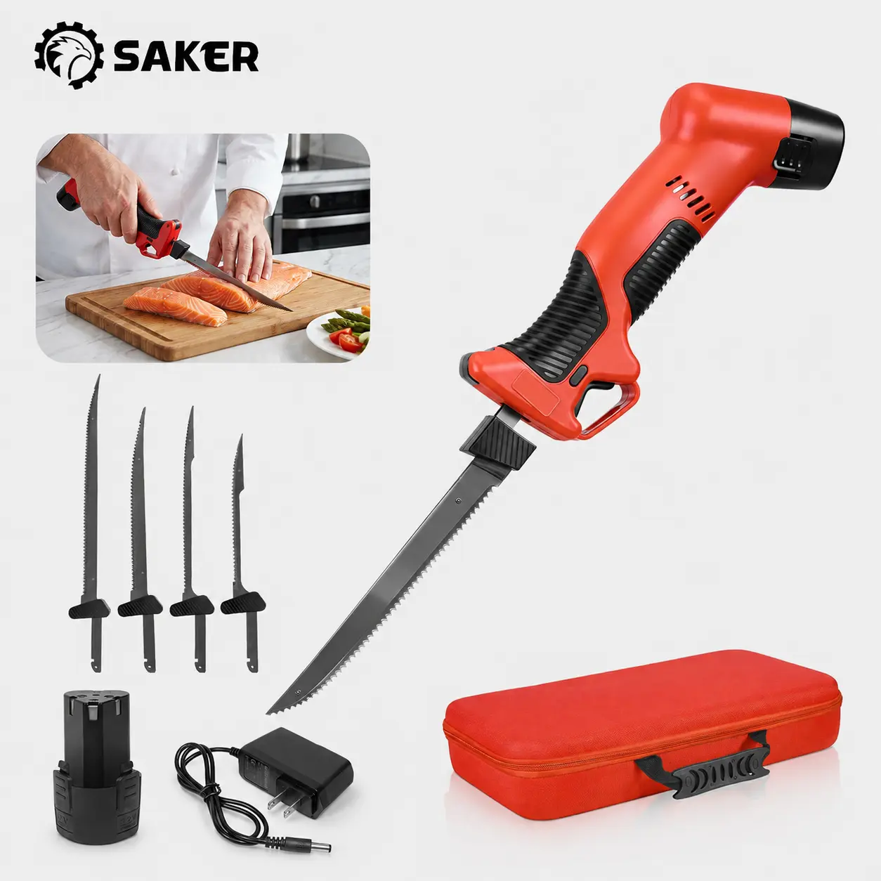 Saker Portable Electric Fillet Knife for Fish, Powerful Cordless Design for Fishing, Camping, Outdoor Cooking, and Meat Preparation