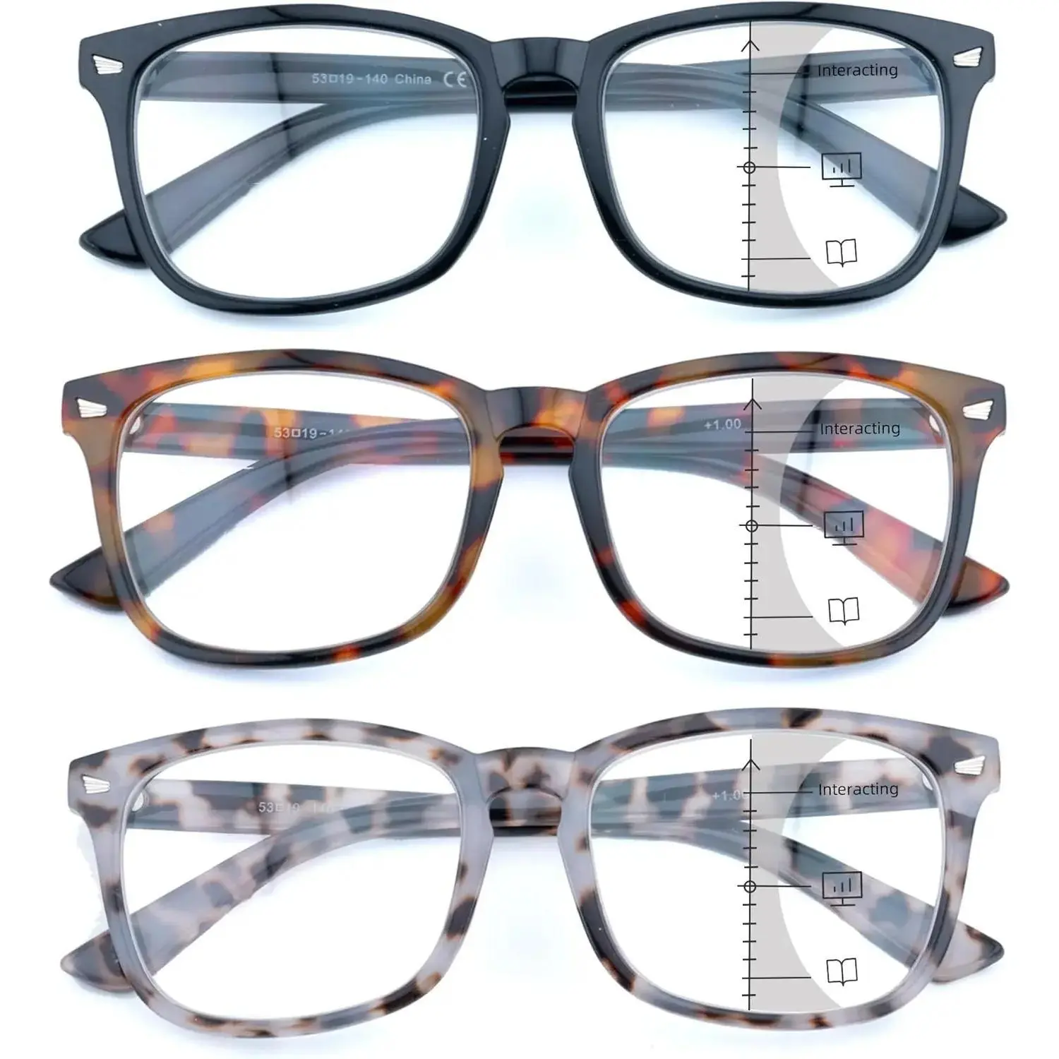 3 Pack Bifocal Reading Sunglasses for Women Men Bi-focal Sun Readers PC Frame Fixed Hinge Dual Focal Clear Top Eyewear