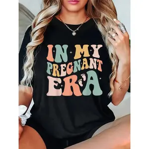 Cotton In My Pregnant Era Funny Pregnancy Announcement Pregnant T-Shirt Casual Short Sleeve Shirt
