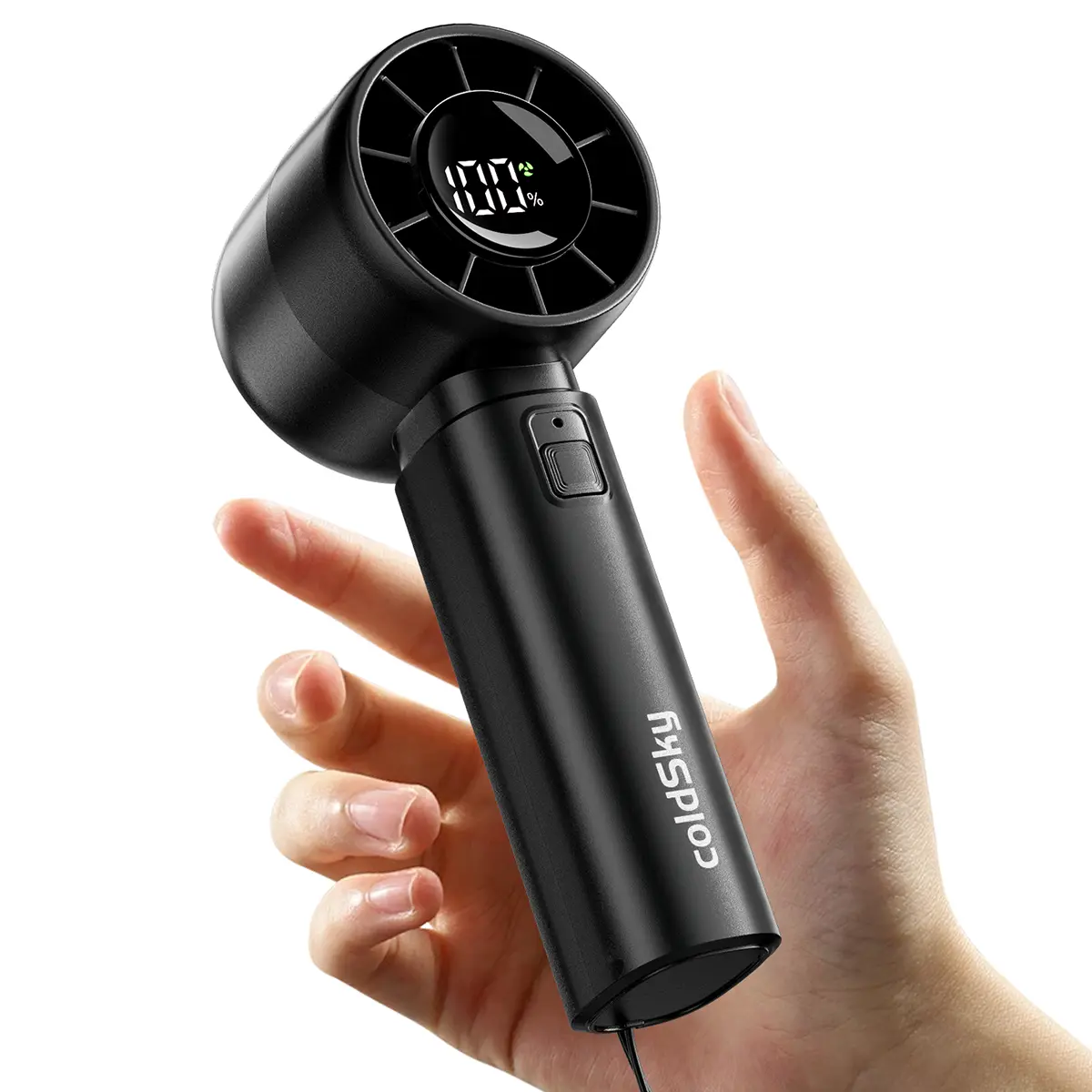 ColdSky Portable High-Velocity USB Rechargeable Turbine Fan - 5 Speeds, Turbo Airflow, Digital Display, 4000mAh Battery, USB Port, Built-In Battery-Powered Wireless Portable Fan for Outdoor Travel & Indoor Desk Use, High Velocity Fan