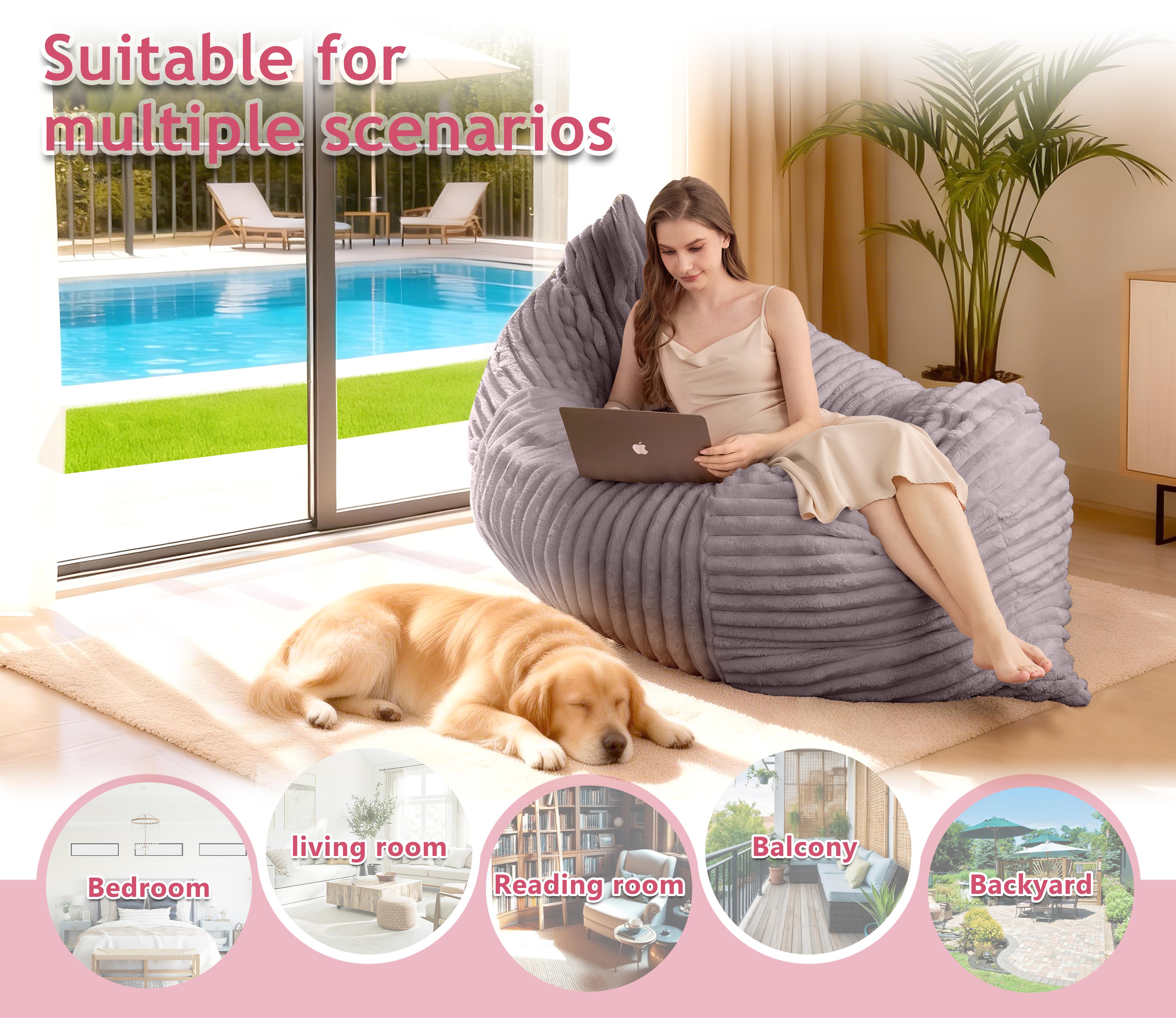 3 in 1 Bean Bag Chair Giant Bean Bag Chairs Convertible Bean Bag Floor Cushion with Machine Washable Cover, Beanbag Chairs for Adult