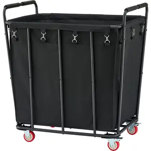 Large Laundry Cart with Wheels, 400L Heavy Duty Laundry Basket Organizer, Rolling Hamper Sorter for Clothes Storage, Industrial Dirty Clothes Hamper for Home & Hotel, Black