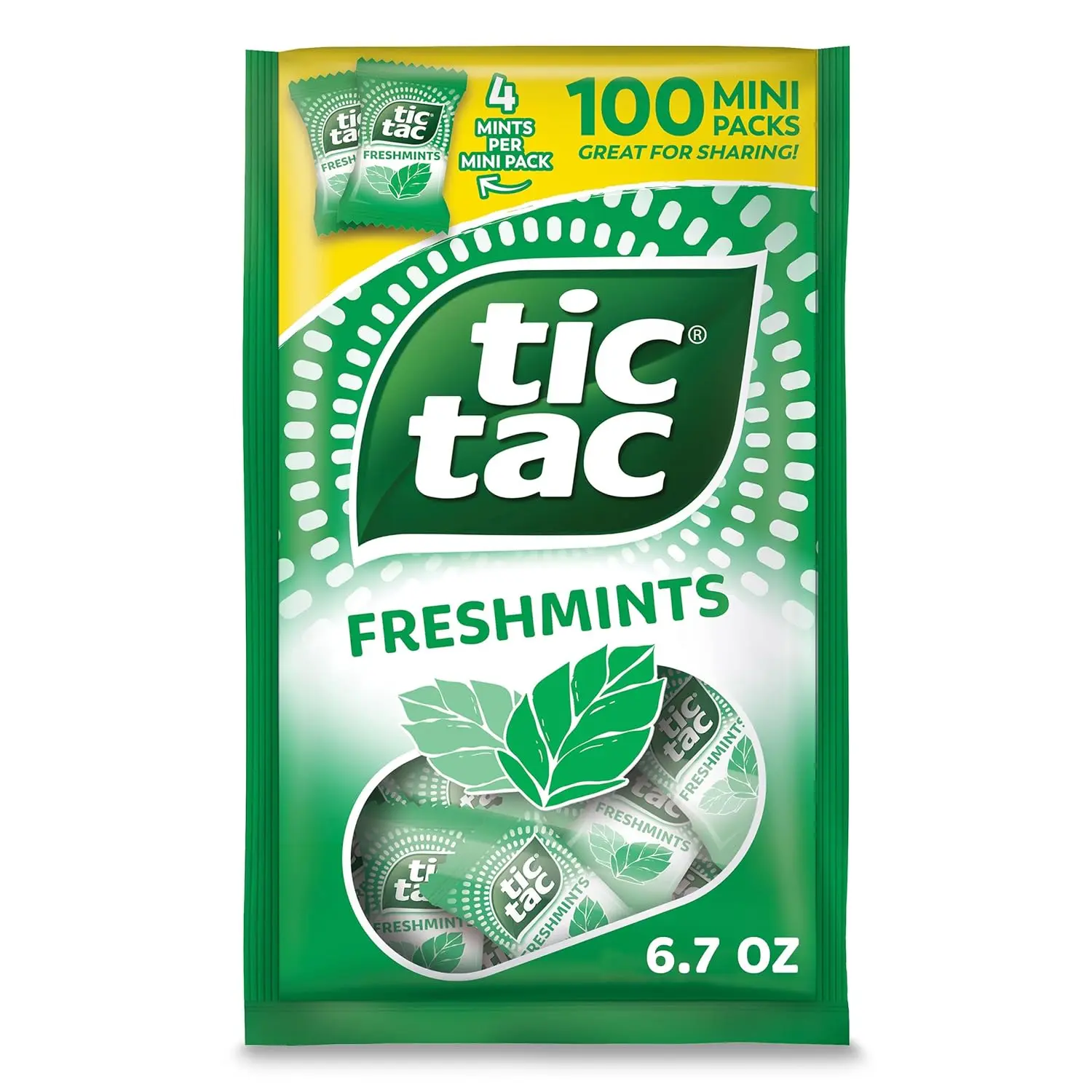 Tic Tac Freshmints, Bulk Bag with 100 Mini Packs (4 Mints Each), Share-Size, On-the-Go, 6.7 oz