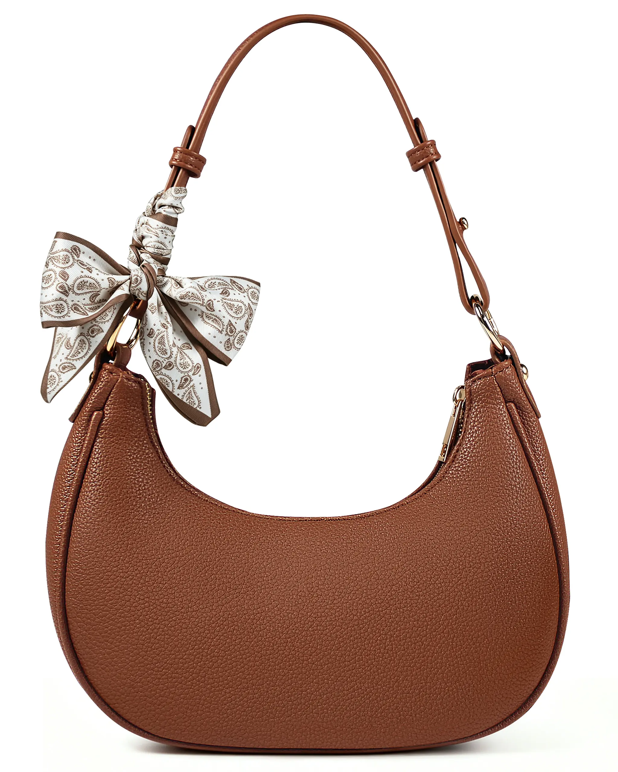 Women's Soft Leather Trendy Crescent Mini Hobo Bag - Underarm Shoulder Crossbody Purse with Bow Silk Scarf for Daily Outings women