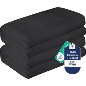 2 Pack Bulk Flat Sheet Set - Top Sheets - Soft 1800 Microfiber - Wrinkle & Stain Resistant - for Hotel, Massage Table, Hospital, Dorm - Twin Flat Sheet Sold Separately (Twin, Black)