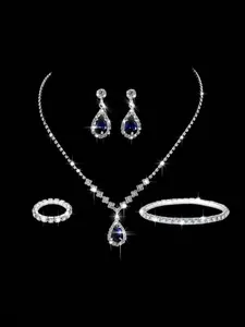 Gorgeous and Sparkling Bridal Wedding Jewelry 5-piece Set, Teardrop Jewelry Set, Fashionable and Elegant Necklace Earrings Bracelet Ring Combination Set, Perfect Choice for Women's Gifts
