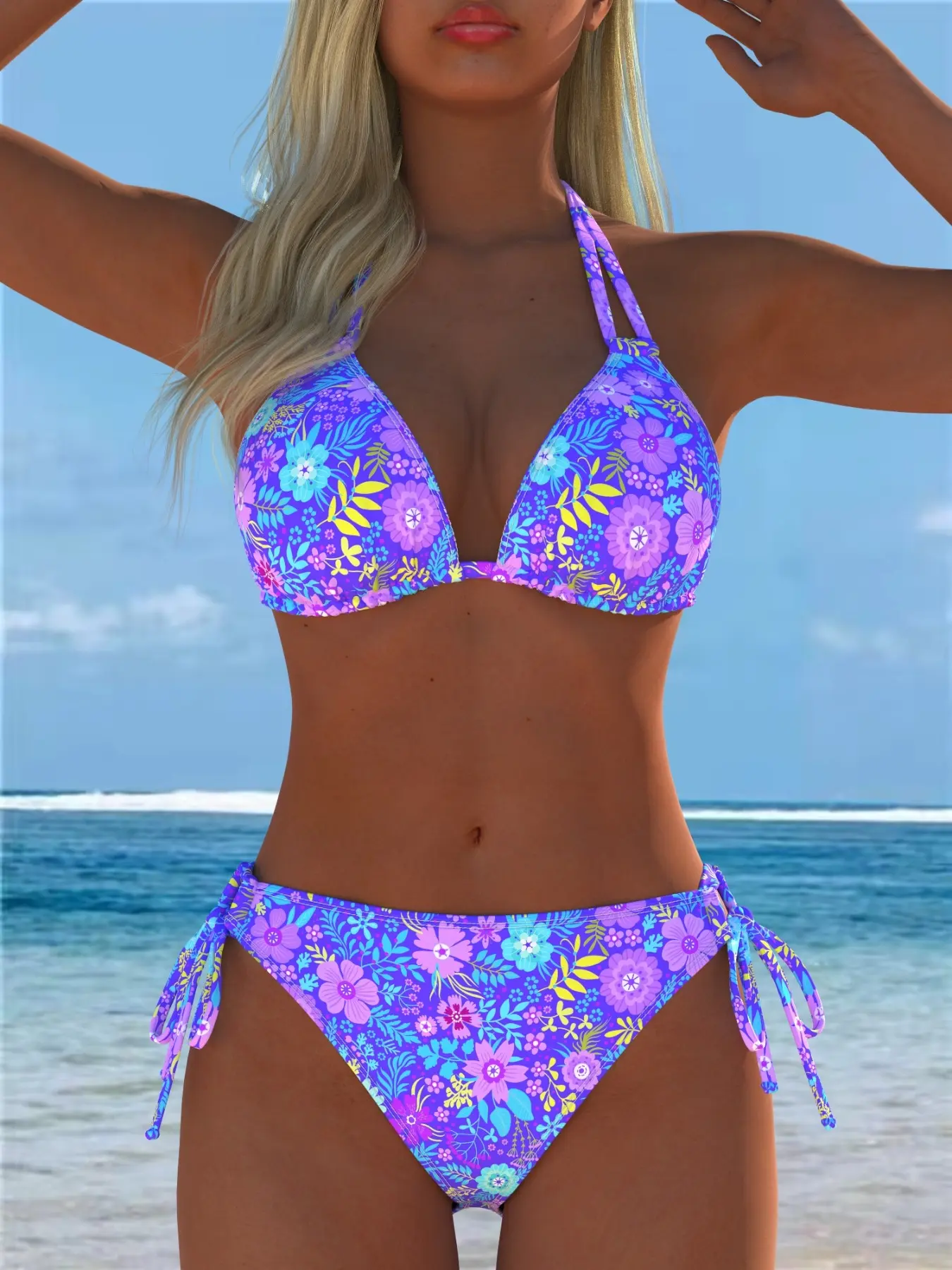 Two-Piece Bikini Set, Sexy Triangle Design, Adjustable Straps, Random Print, Perfect for Island Swimming, Women's Swimwear