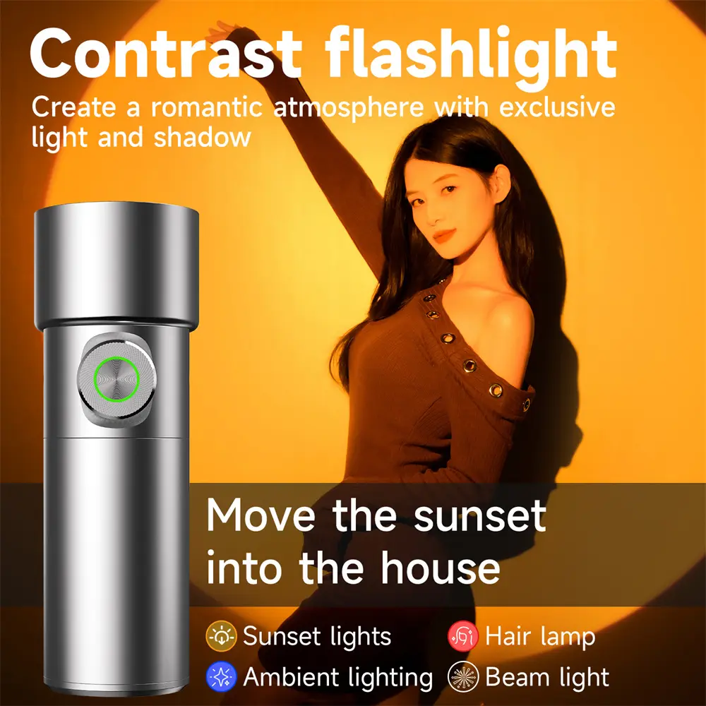 NEW Photography Flashlight 4-Colors RGB LED Video Light Zoomable Sunset Light Spotlight 10W Projection Light for Video Recording
