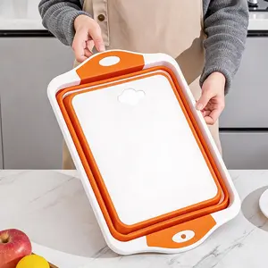 Foldable Cutting Board with Drain Holes, Portable Dishwasher Tray with Filter, Three-In-One Multi-Functional Camping Sink for Cleaning Dishes, Vegetables, Fruits