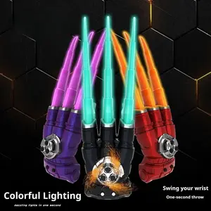 Wearable Wolf Claw Glove with Retractable Blades, Rotating Spark & 7-Color Lights, Sound Effects Luminous Claw Glove, Interactive Cosplay Prop for Kids/Adults, Fun Role-Play Light-Up Hand Claw lead street