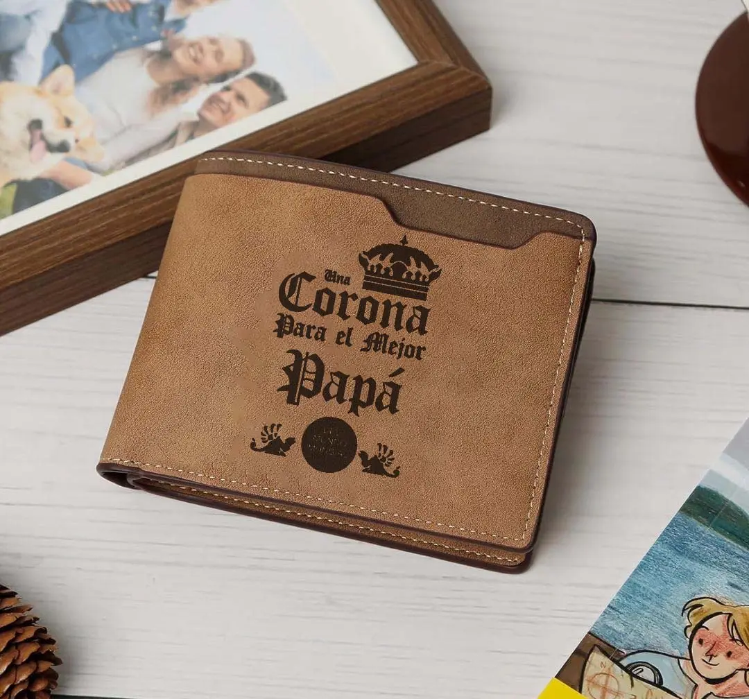 Una Corona Para el Mejor Papá – Crown Design Leather Wallet – Funny Spanish Craft leather wallet,Slim Wallet,Minimalist,Men’s Wallet,Card Holder,Trendy 2025,Luxury