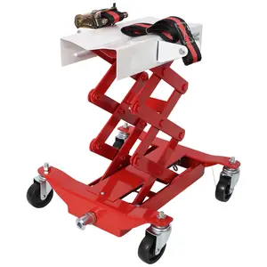 450 LBS Capacity Low Profile Transmission Jack with Safety Straps, 7-23 in Lift Range, Heavy Duty Auto Repair Lifting Jack with 4 Wheels for for Smaller Vehicles, Red