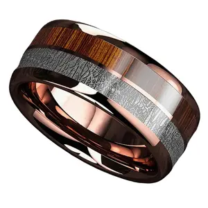 1 tungsten ring for men, wood inlaid rim design creates a luxurious and noble look, suitable for European and American style