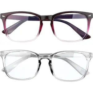 Blue Light Glasses for Women Men, 2 Pack, Bluelight Eyeglasses, Fashion Square Frame Blue Light Blocking Glasses, Clear Purple Glasses, Computer & Gaming Glasses for Vision Protection