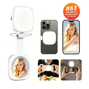 Portable magnetic phone light with makeup mirror. Three lighting modes. Can adjust the brightness of the light at will. Suitable for indoor and outdoor selfies, live streaming, video conferences, and night-time outdoor photography.