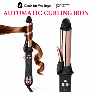 【DealsForYouDays】Prizm 1.25 Inch Automatic Curling Iron, 32mm Auto Rotating Curling Wand for Effortless Voluminous Curls, Up to 450°F LCD Display, Tangle-Free Dual Voltage Negative Ion Hair Curler,Easy to Use for Beginners,Summervibes