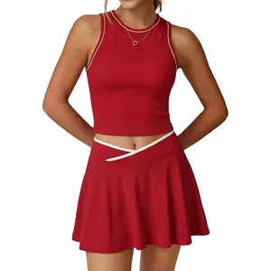 Women's Color-Block Spliced ​ ​   Tennis Skirt Set - Sporty & Casual Golf Skirt, Ideal for Badminton Training, Fitness, and Everyday Wear