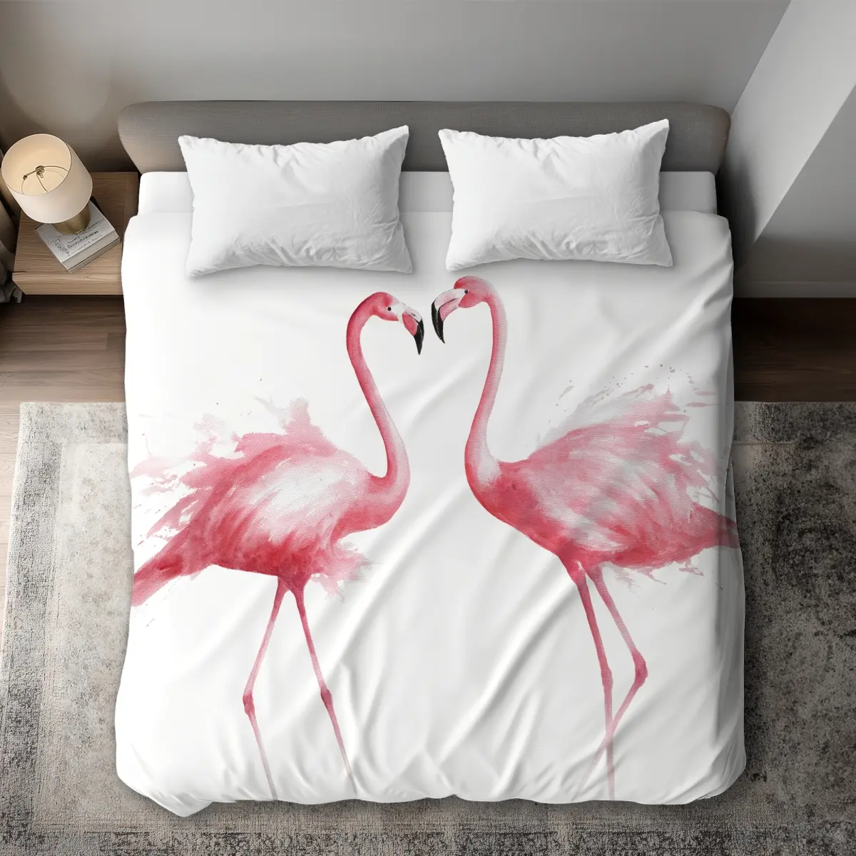Begin Home Decor C1DCKSW05GJB7W Two Pink Flamingo Watercolor King Size Duvet Cover - Home Decor