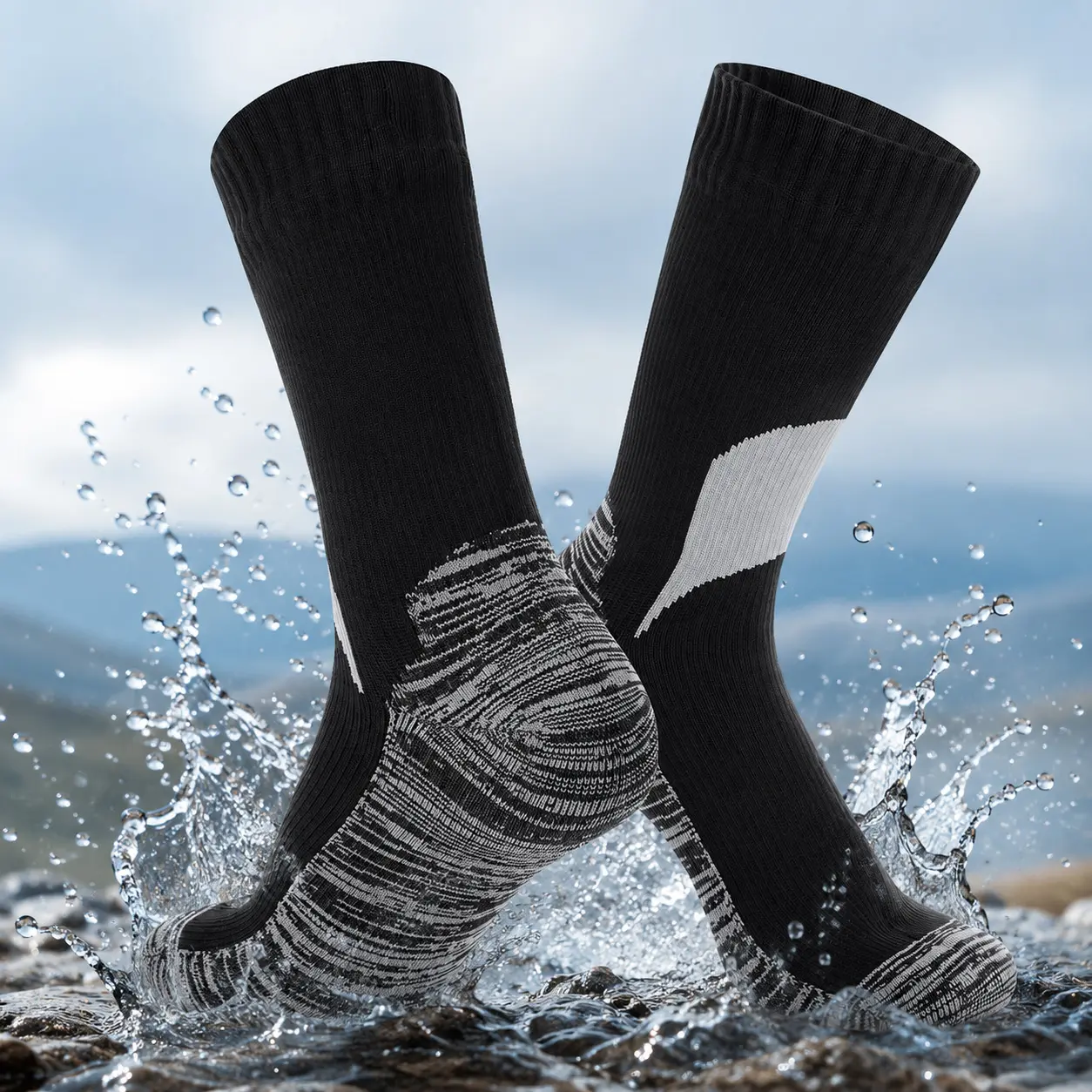 Waterproof Hiking Calf Active Elastic Athletic Tight Support Sport Socks for Men Women, Soft 3-Layer Breathable Cushion Water-Resistant Outdoor Socks for Skiing Camping Cycling Fishing Running Mountaineering Water Sports