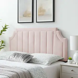 Modway Alyona Channel Tufted Performance Velvet Full/Queen Headboard in Pink
