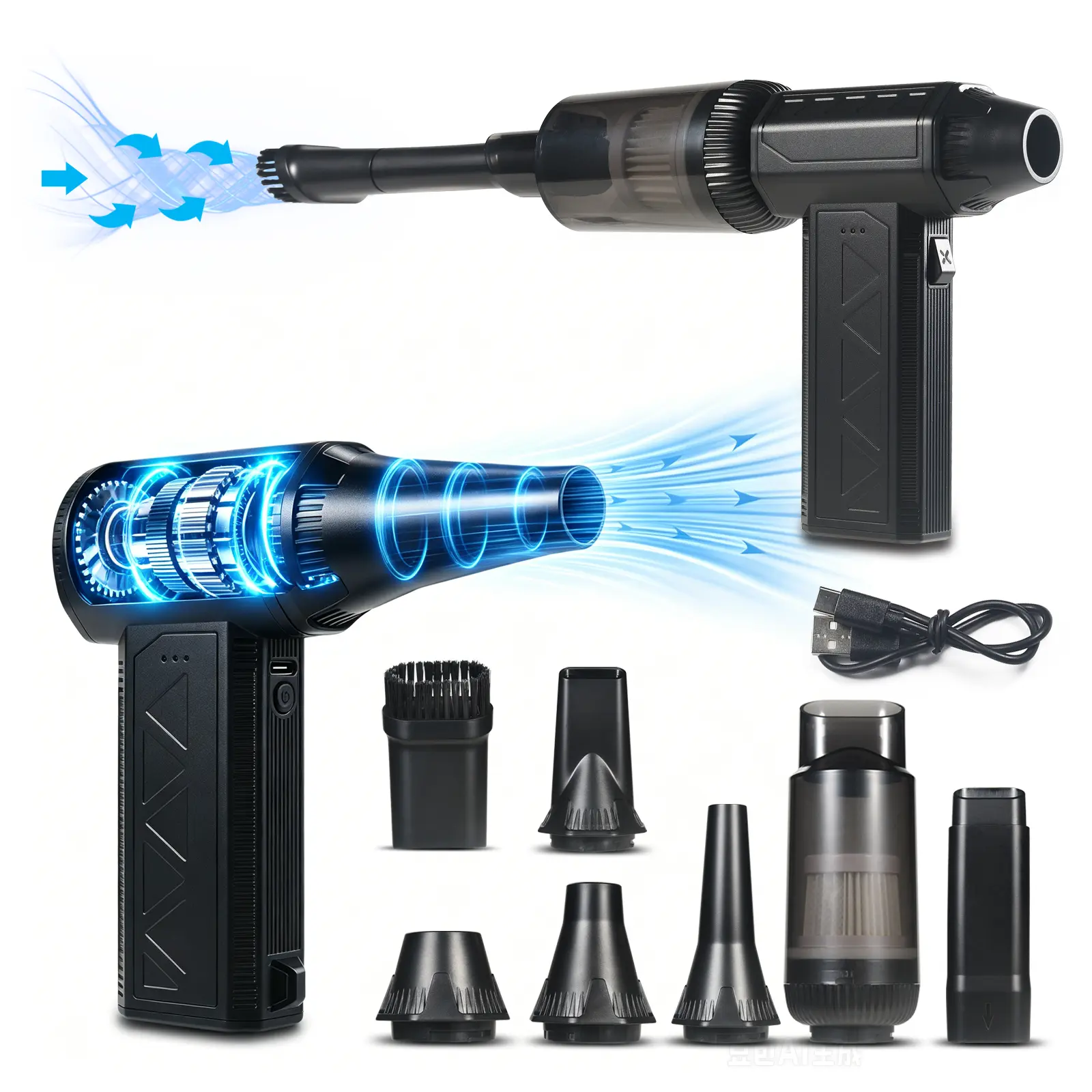 Portable Compress Air Dust and Vacuum Cleaner Turbo Fan with Multiple Attachments and USB Charging for Efficient Cleaning
