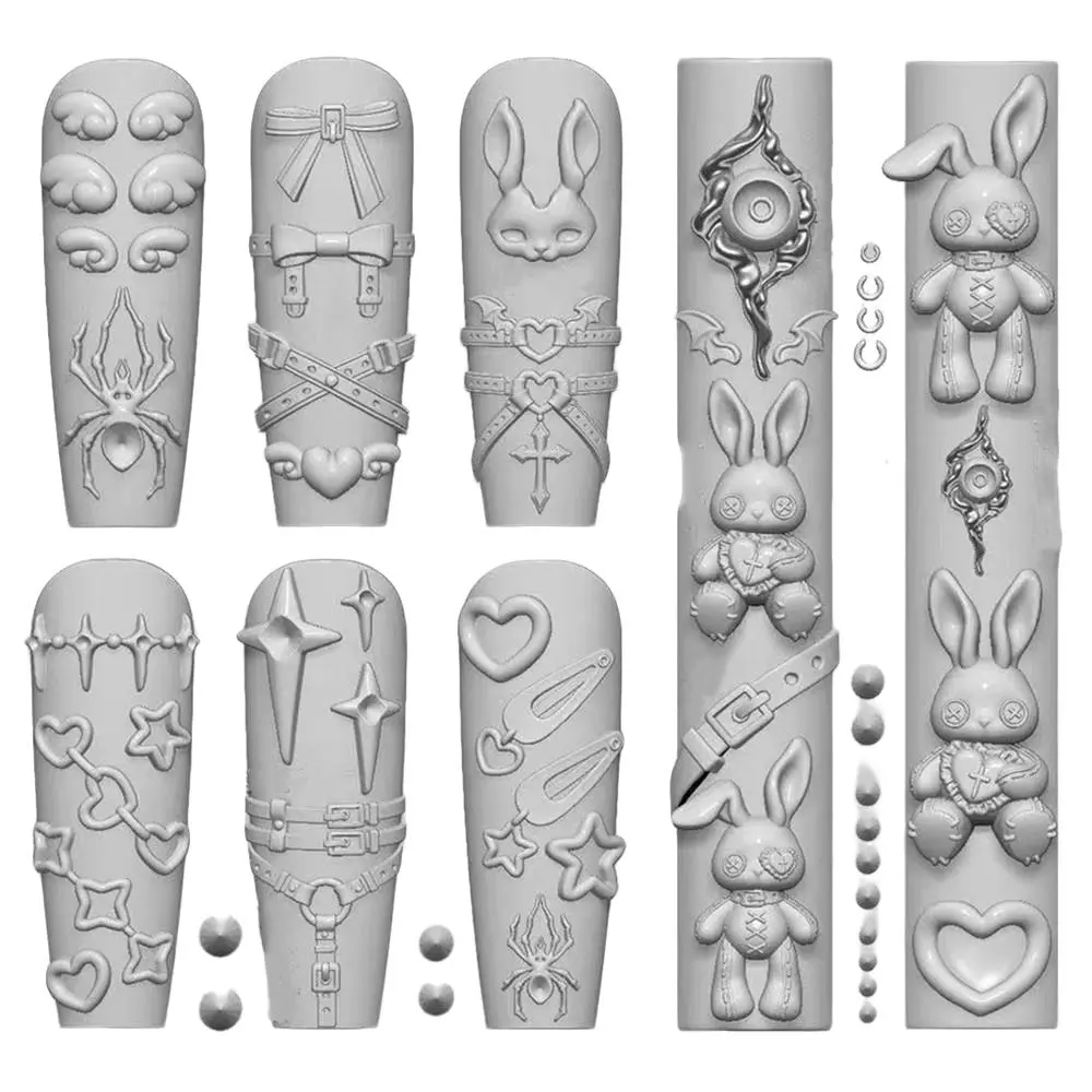 Punk Rabbit Heart Belt Silicone Mold, Angel Eye Halloween Spider Design, Nail Art Tool for Creative Manicure Ideas, DIY Nail Art