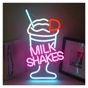 Sign Illuminated Milkshake Neon Sign Light Vibrant LED Wall Decor ,for Dessert Shops, Restaurants, Stores & Party Celebrations 23.5cmx40cm Sign Illuminated