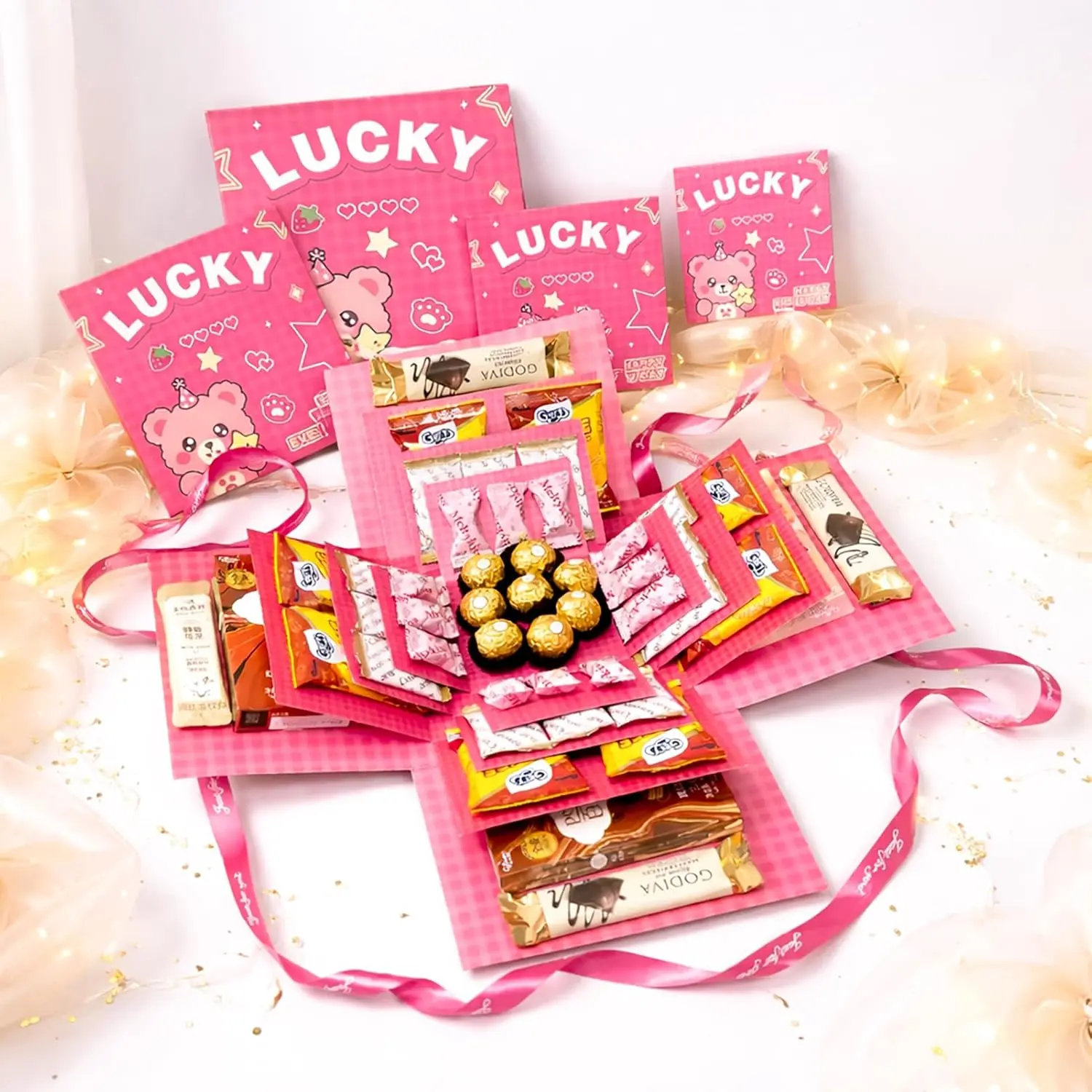 Cute Pink Cartoon Surprise Gift Box 4-Layer Explosion Box for Birthday, Valentine's Day, Mother's Day & Everyday Occasions | Unique DIY Present Packaging for Jewelry, Money, Photos & Small Treats, Gift Box Design, Party Gift