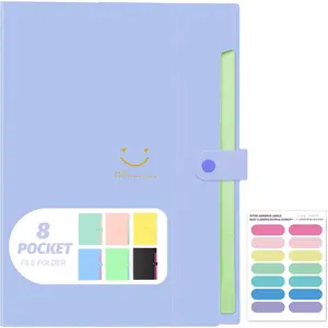 Expanding File Folder, 8 Pockets Accordion File Organizer, A4 Letter Size Paper Document Receipt Organizer Accordian Filing Folder for Classroom, , Office and Travel(Purple)