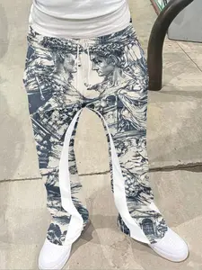 1 bell bottom pants, Italian artistic style men's loose 3D printed pants, casual sports pants, sports style streetwear, hip-hop retro style travel pants