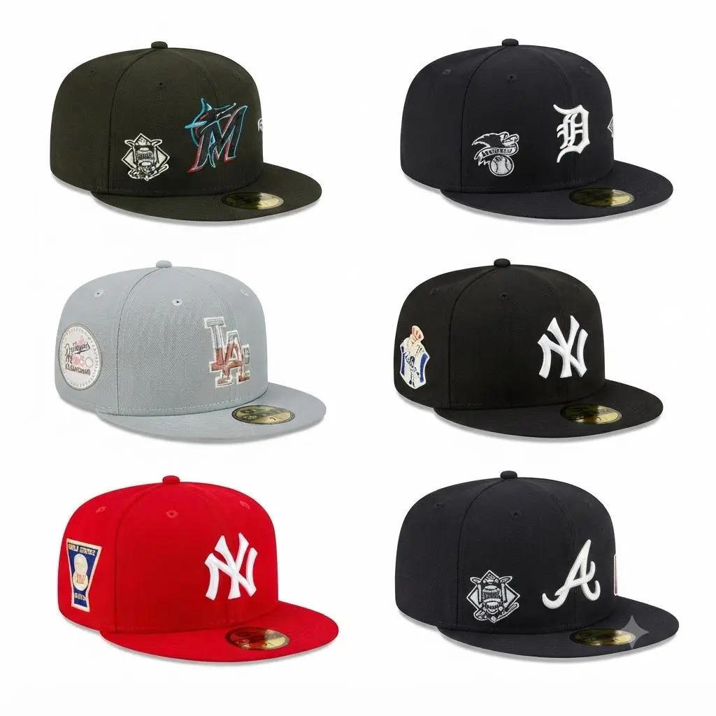 MLB New Era 59FIFTY Fitted Cap, New York Yankees, Los Angeles Dodgers, Atlanta Braves, Detroit Tigers, Miami Marlins Baseball Hat, Side Patch Collector Edition, Flat Brim Streetwear Hip Hop Fashion, Premium Unisex Cap, Gorras, Gorra Beisbol, TikTok Viral